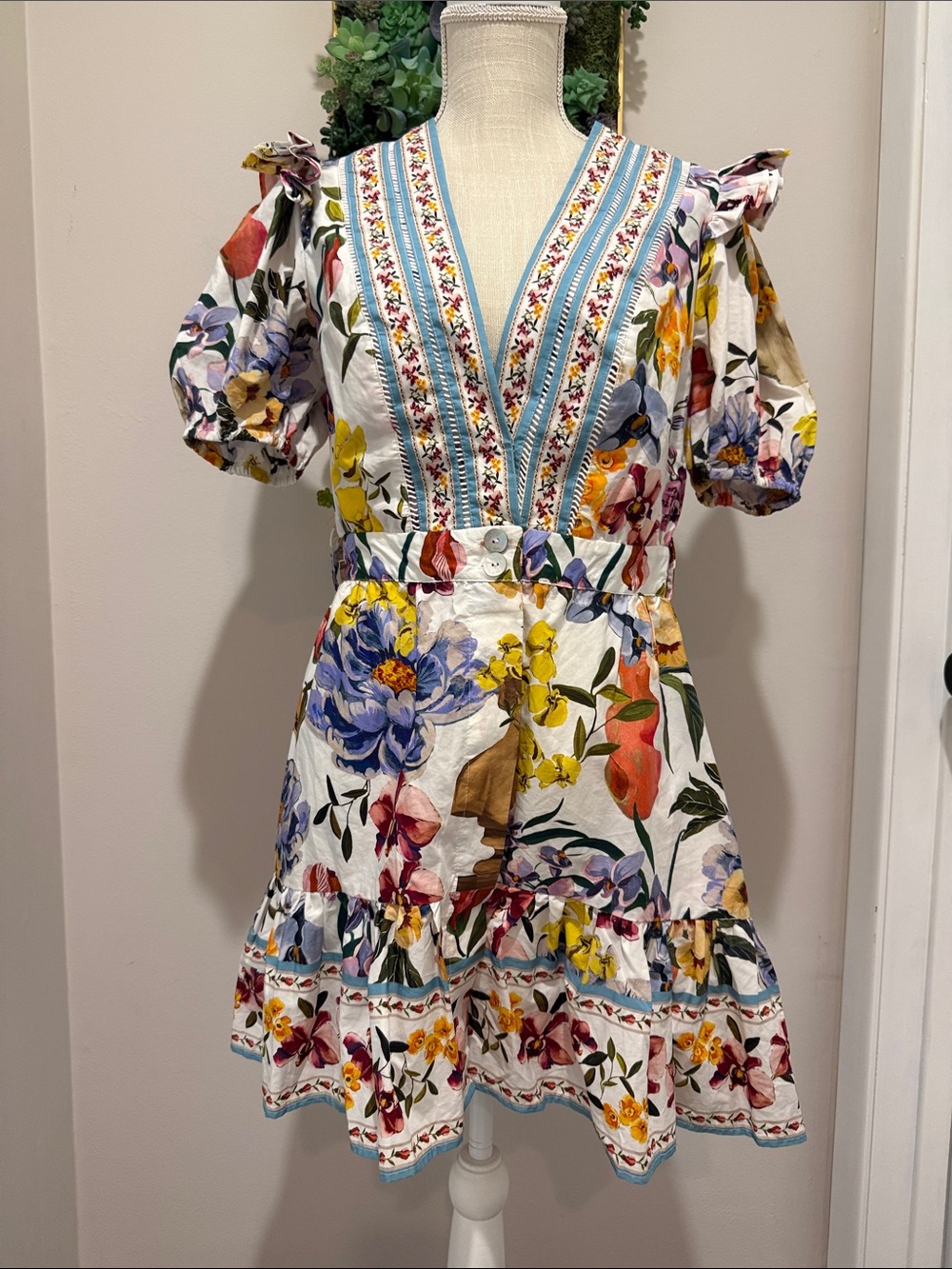 NWT Farm Rio Greek Garden Off-White Mini Dress - Picture 3 of 7